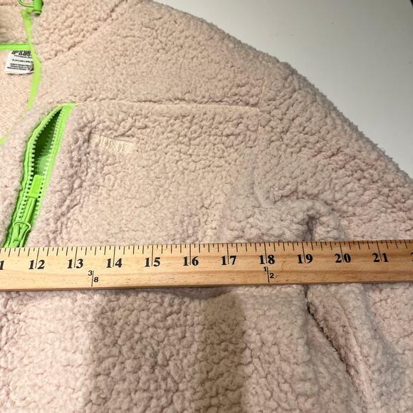 Victoria Secret PINK Cream and Neon Green Trim Sherpa Full Zip Jacket Size Small - Picture 6 of 9
